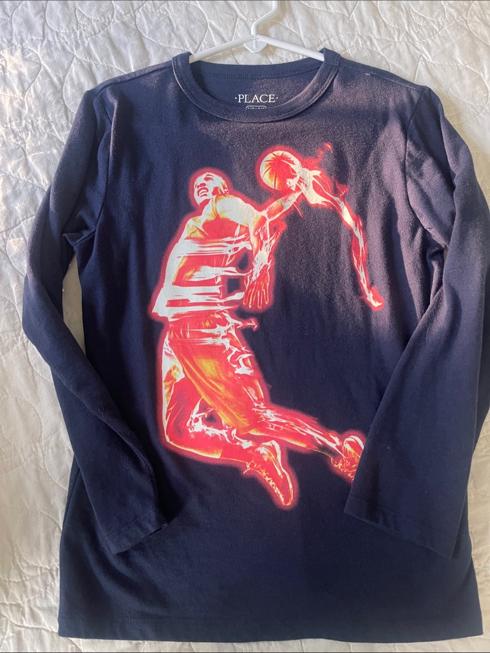 The Children's Place Navy Long-Sleeve Tee with Red-Orange Basketball Graphic
